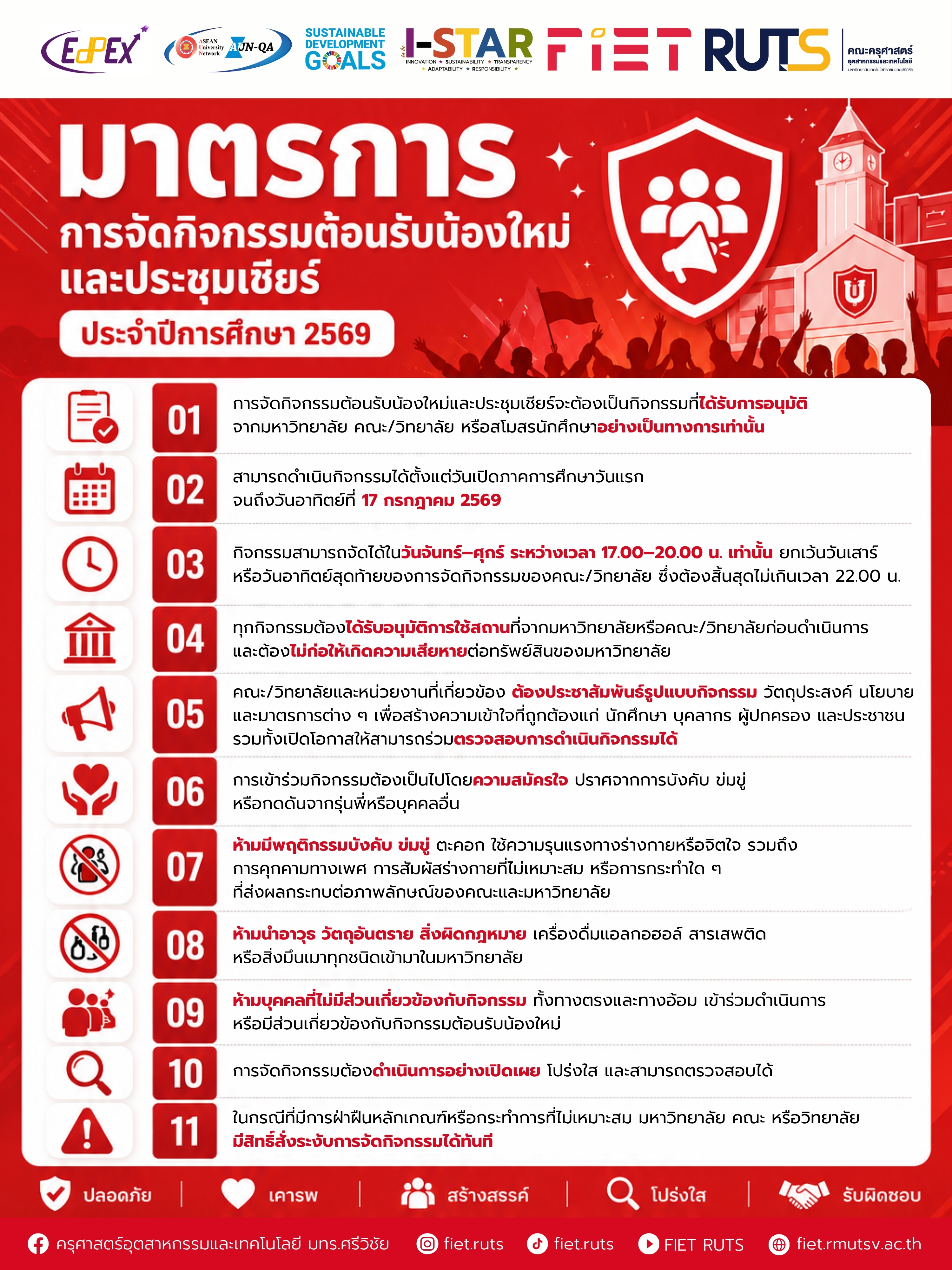 มาตรการการจัดกิจกรรมต้อนรับน้องใหม่